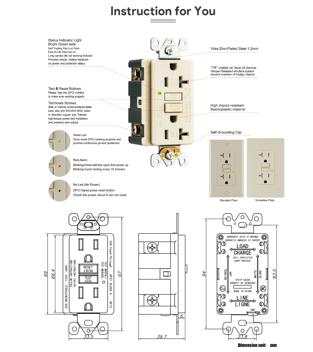 GF 15amp 125v American US standard duplex Self Testing Popular Gfci Receptacle