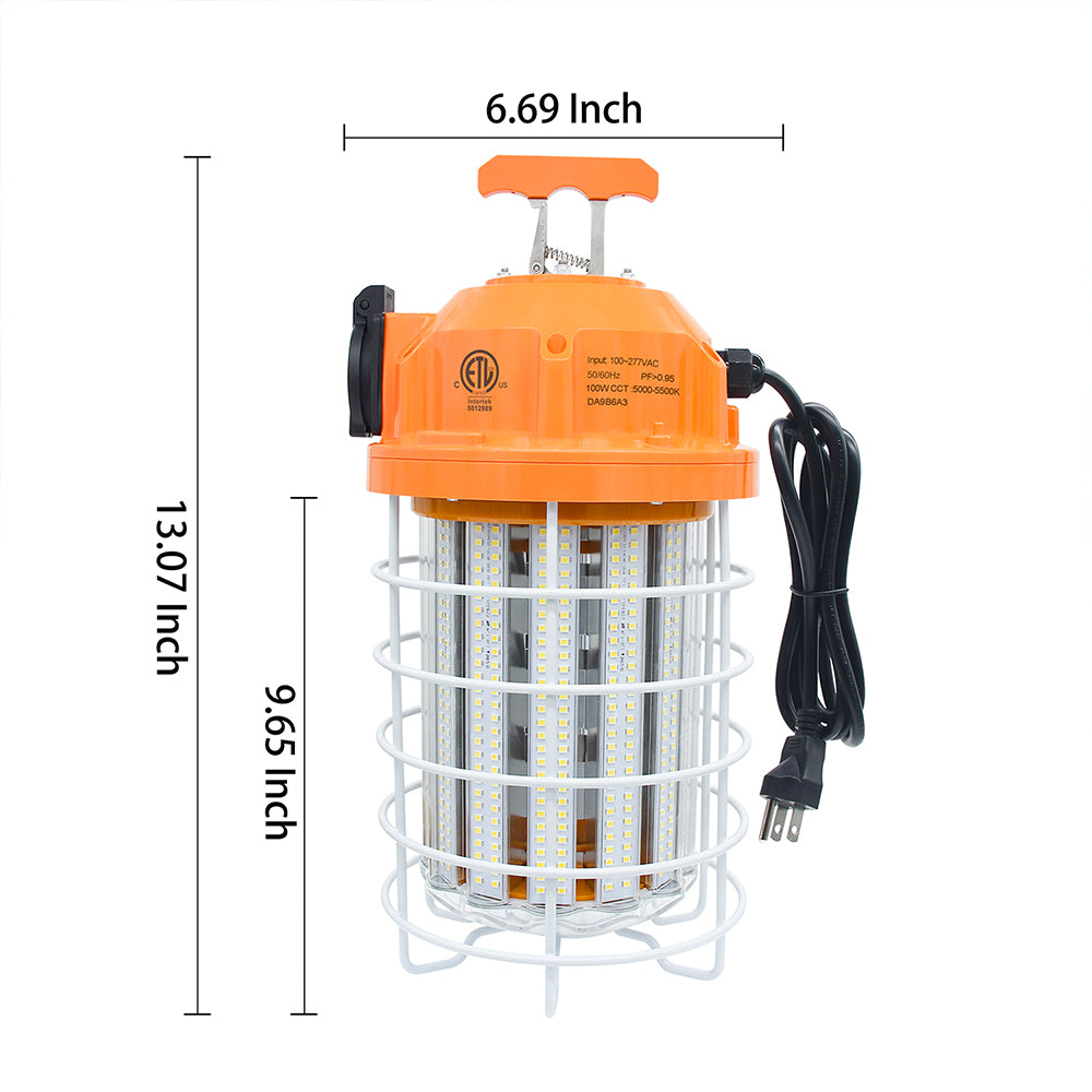 LED Temporary Work Light 100W LED Construction Lights 12,000lm 5000K Daylight Stainless Steel